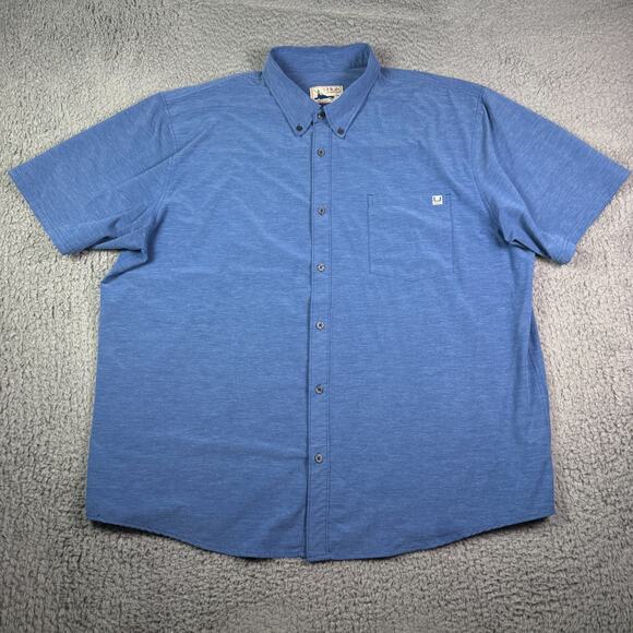 Huk Kona Shirt Mens 3XL Blue Fishing Performance Stretch Button Down Solid - Picture 2 of 9